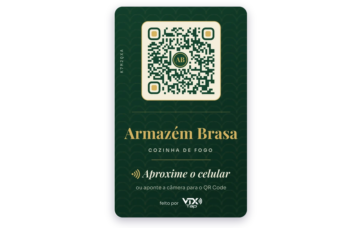 Exemplo de plaquinha sob demanda, verso em pé, com a mesma arte